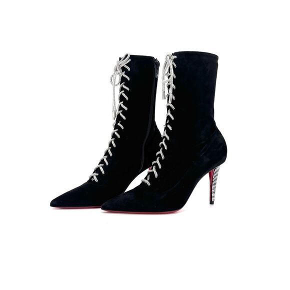NEW Christian Louboutin Astrid Lace Strass Booty 85 Embellished Boots 37 - Picture 5 of 11